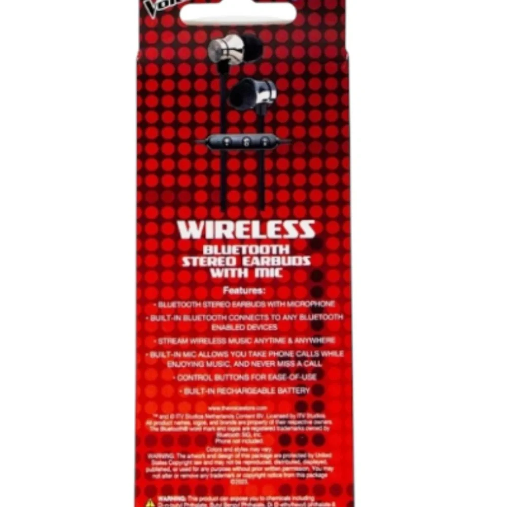 The Voice: Wireless Bluetooth Stereo Earbuds w/ Mic - Black